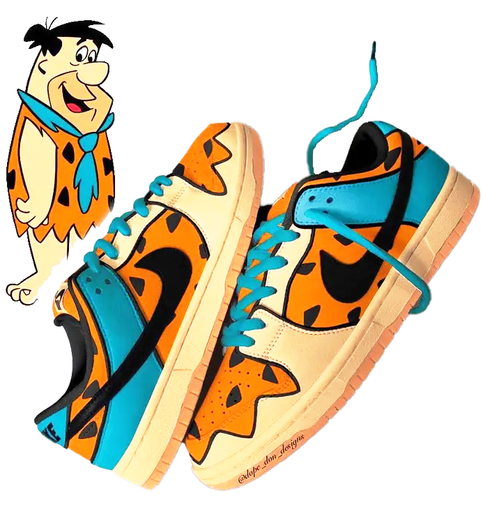 Custom Fred Flintstone Blue Orange Dunks KKix Custom Sneakers