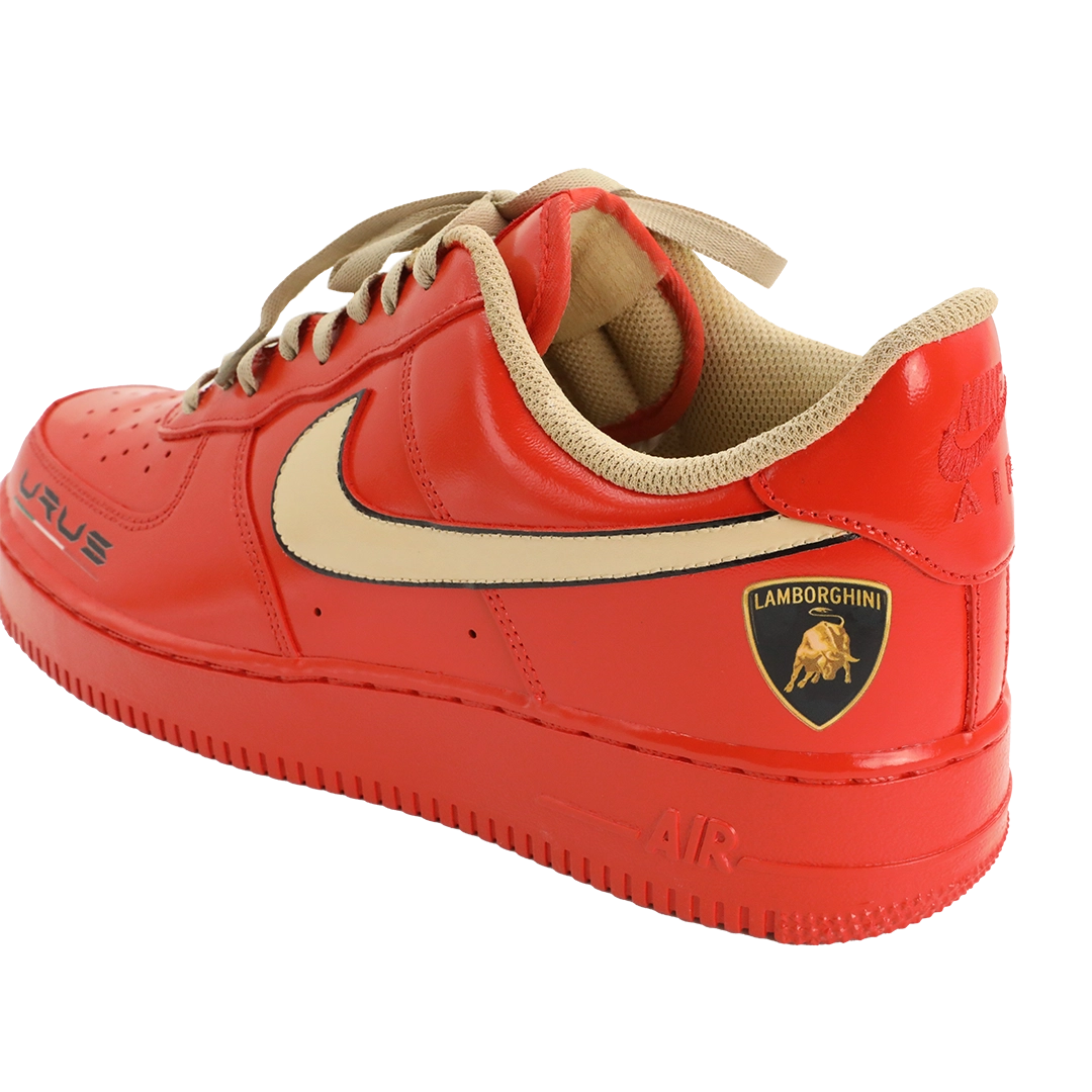 custom Lamborghini Urus sneaker showing inner side panel and cream-colored details.