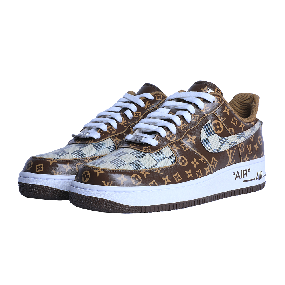 customised brown monogram patterned sneakers